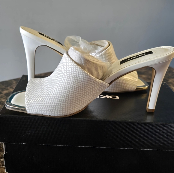 DKNY White Snakeskin Heel Mules - Picture 2 of 3